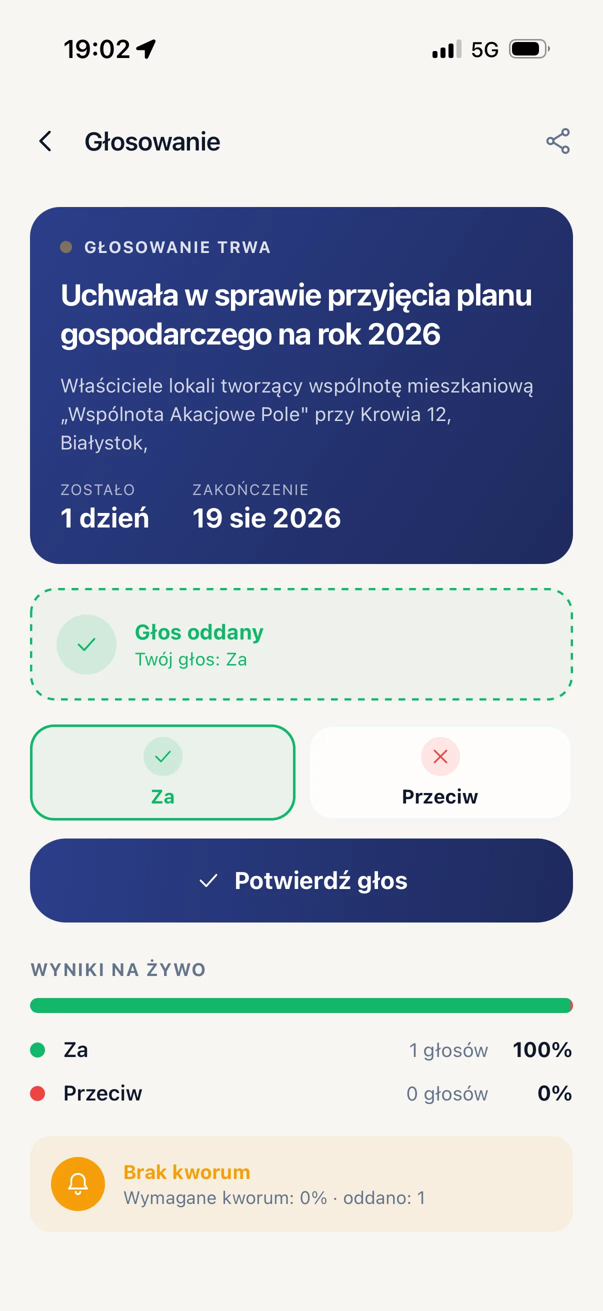 Aplikacja apparto — głosowanie nad uchwałą