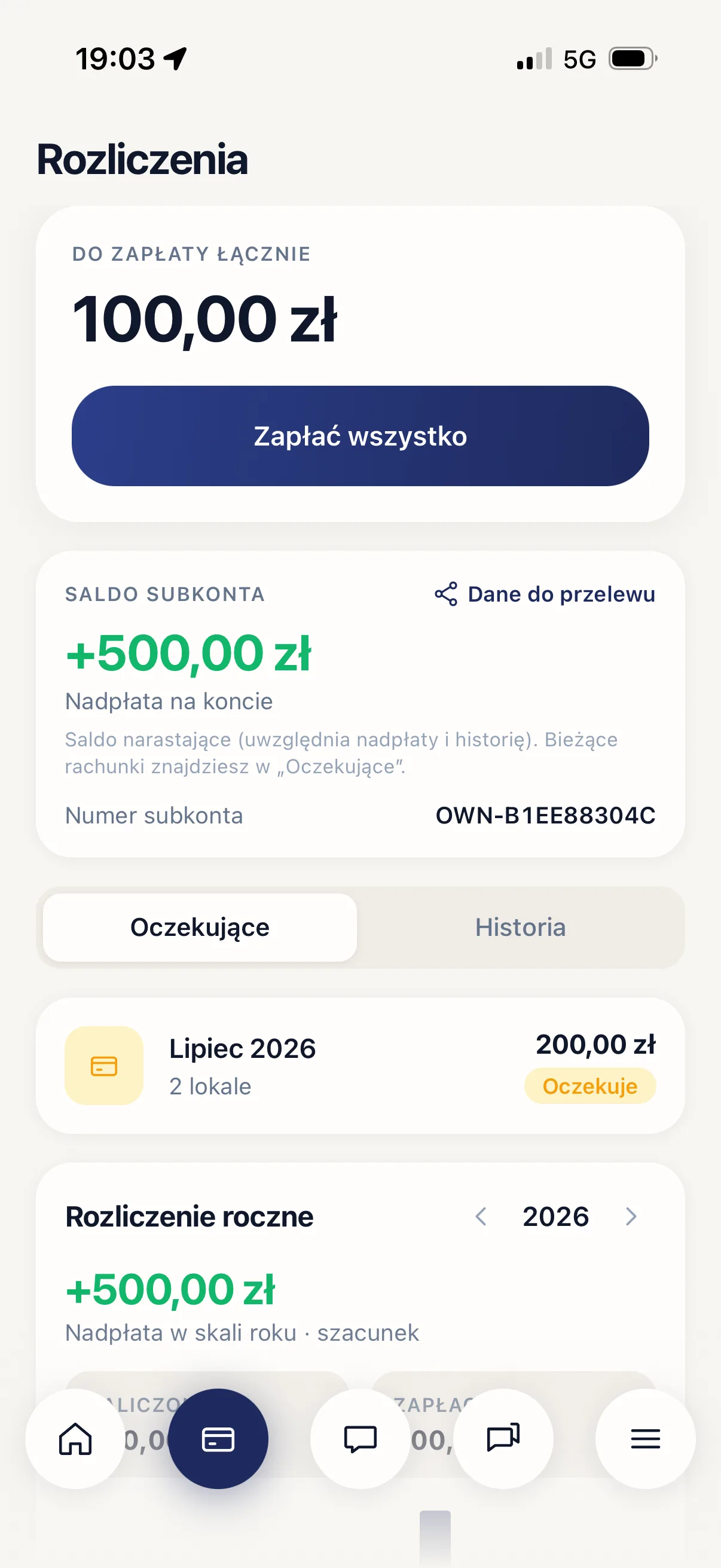Aplikacja apparto — rozliczenia mieszkańca